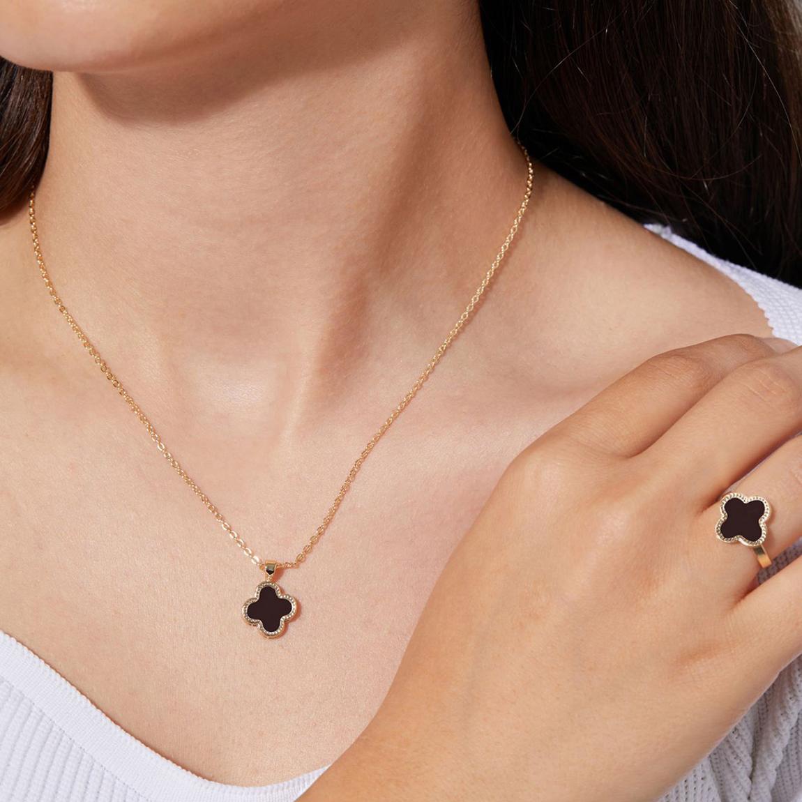 Black & Gold Metal Colver Necklace & Ring Set main product photo