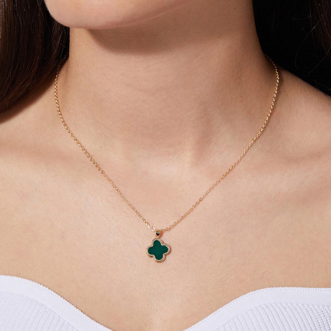 Green & Gold Clover Metal Necklace main product photo