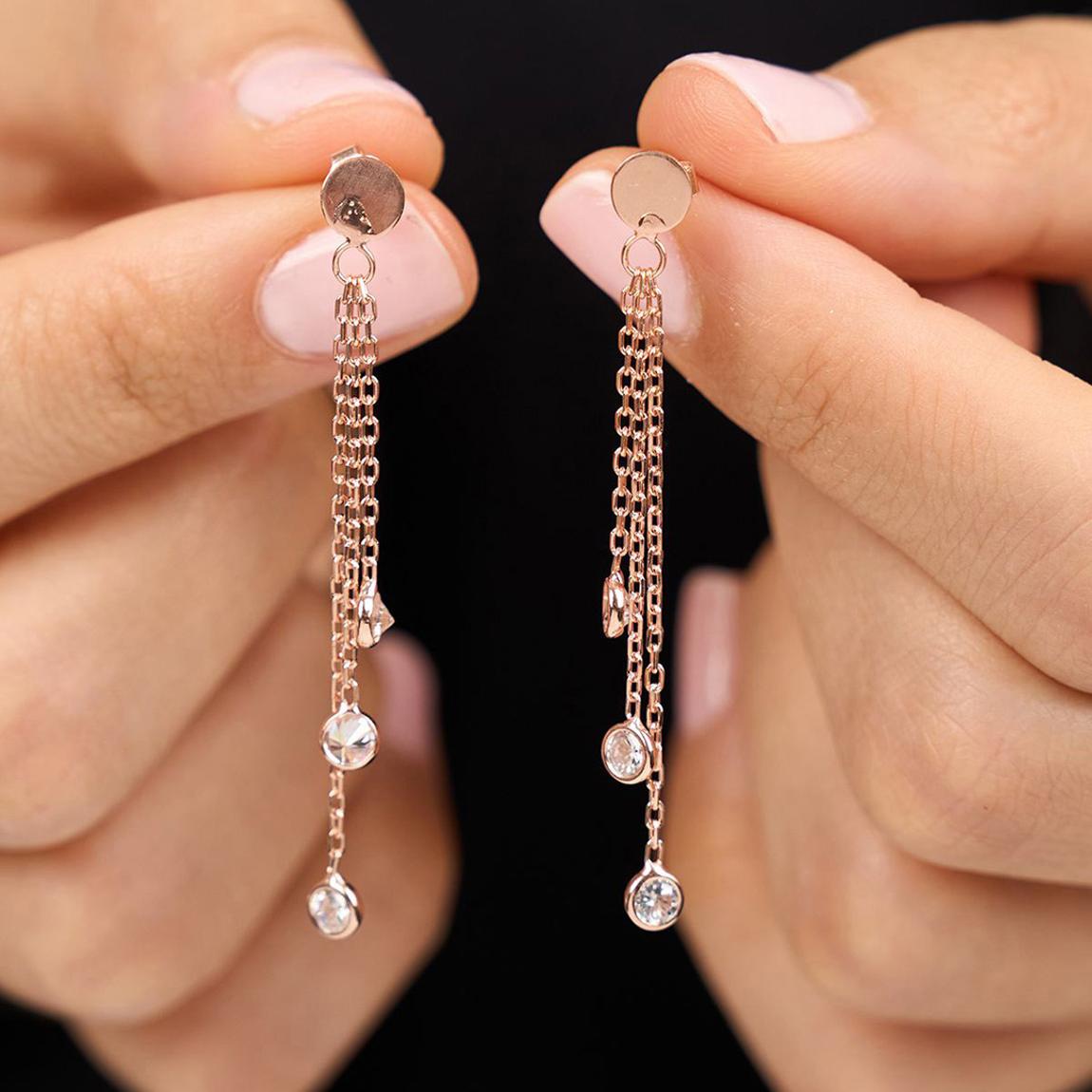 Rose Gold Plated, Sterling Silver Triple Chain Dangle Earring main product photo