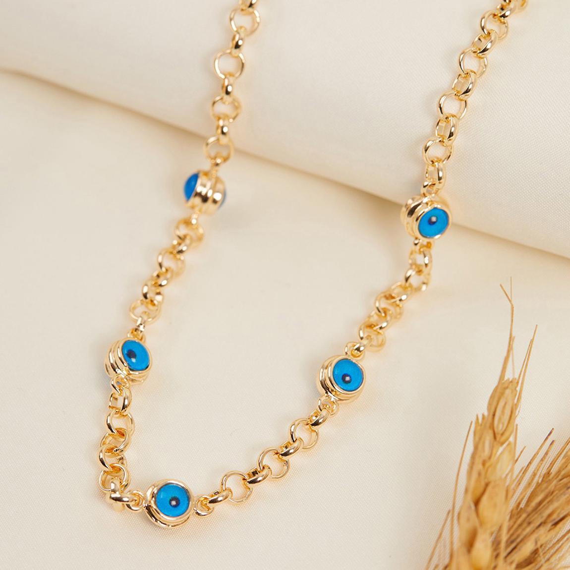 Blue Stone & Gold Chain Metal Necklace main product photo