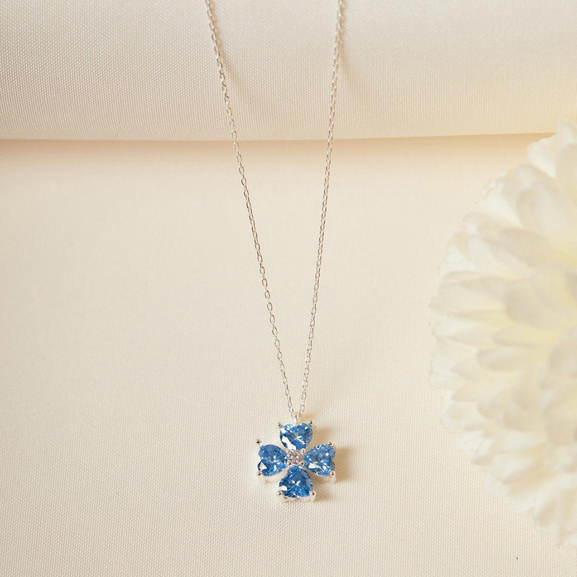 Sterling Silver Blue Gemstone Clover Necklace main product photo