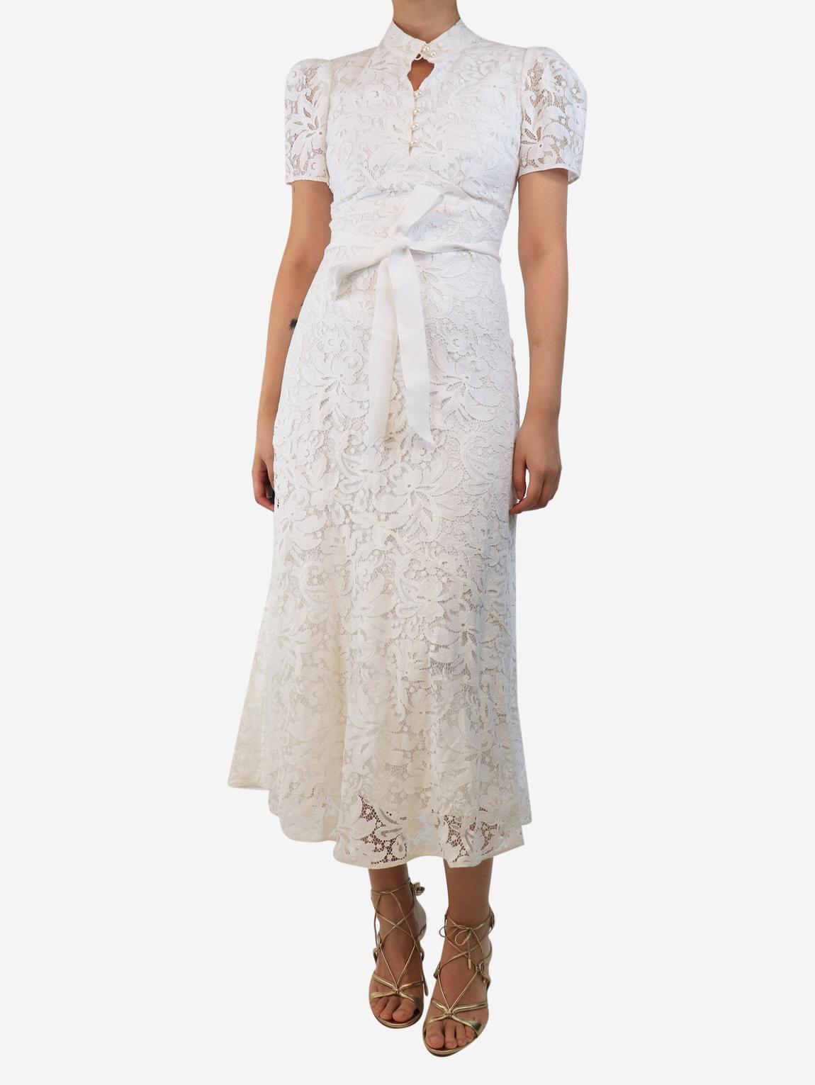 White Lauren lace puff-sleeved mini dress main product photo