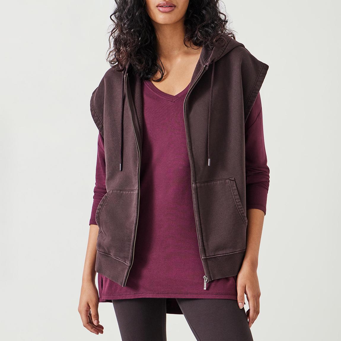 Brown Sarah Sleeveless Zip Through Cotton Hoodie main product photo