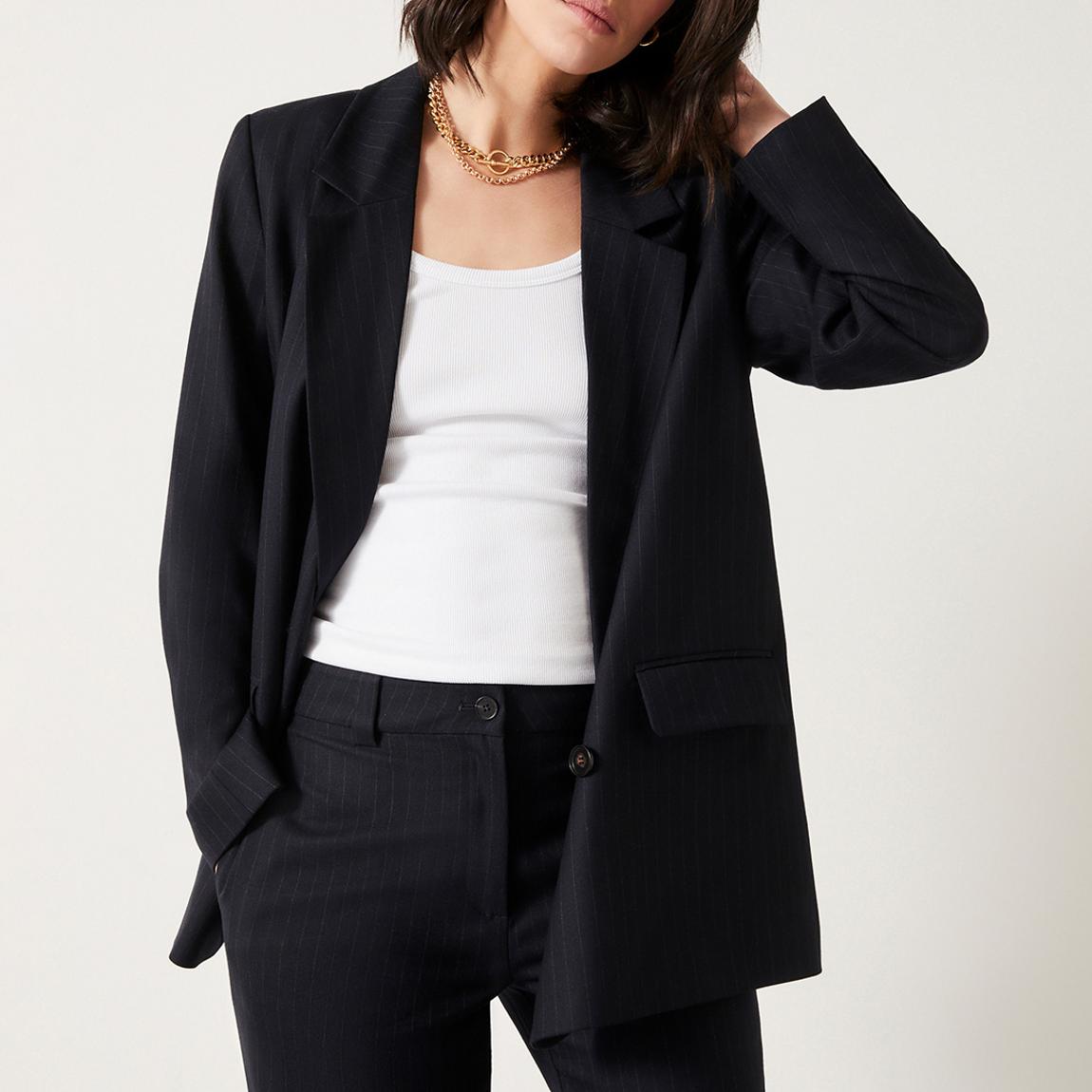 Navy Double Breasted Pinstripe Blazer main product photo