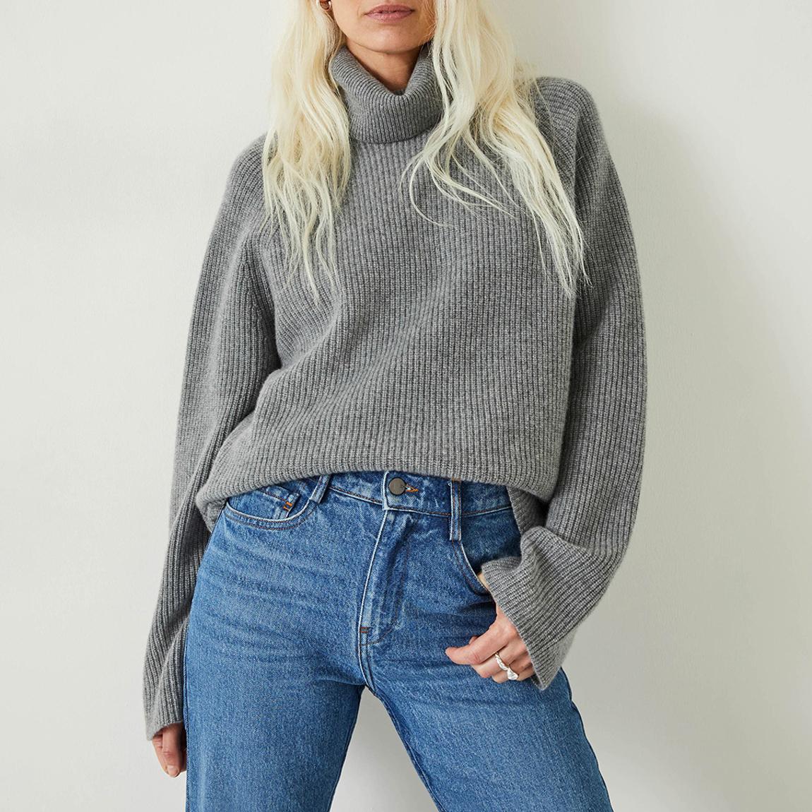 Grey Marl Raia Cashmere Roll Neck Jumper main product photo