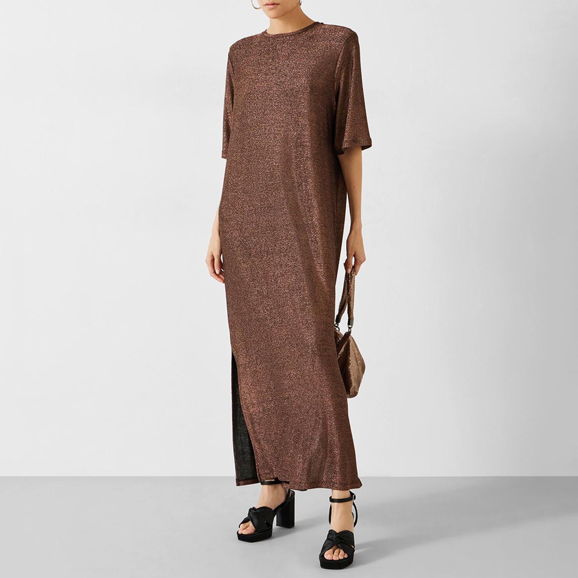 Gunmetal Metallic Glitter Maxi T-Shirt Dress main product photo