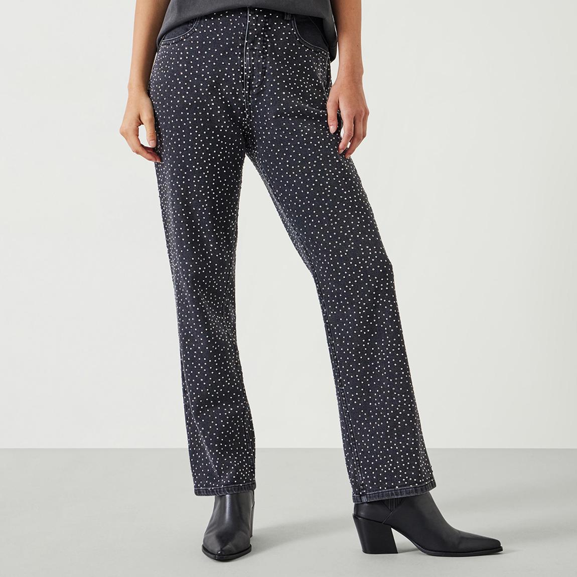 Black Washed Alex Straight Leg Jeans with Rhinestones main product photo