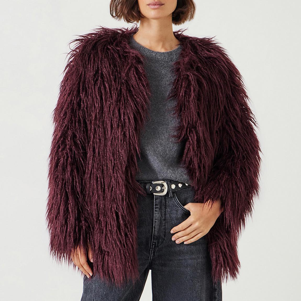 Burgandy Eleanor Faux Fur Jacket main product photo