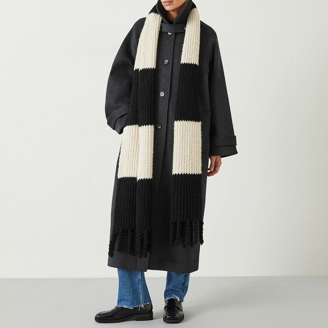 Black/ Beige Morgan Knitted Stripe Scarf main product photo