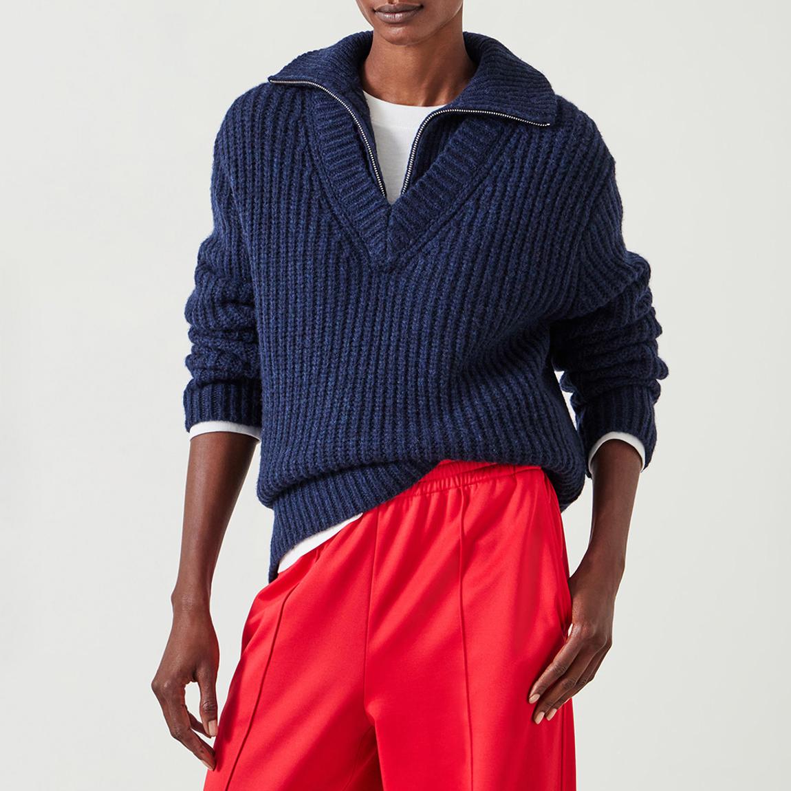 Navy Ella Layered V-Neck Wool Blend Jumper main product photo