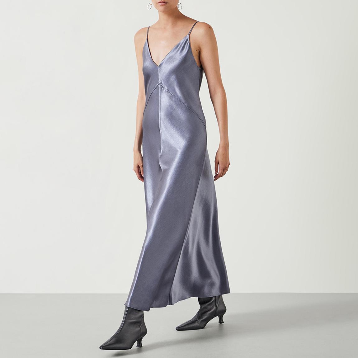 Gunmetal Aurora Satin Slip Maxi Dress main product photo