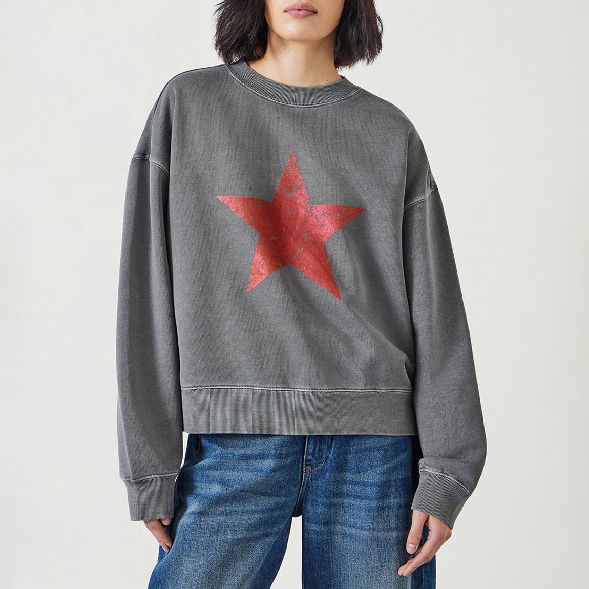 Metallic Grey Red Star Cotton Sweatshirt main product photo