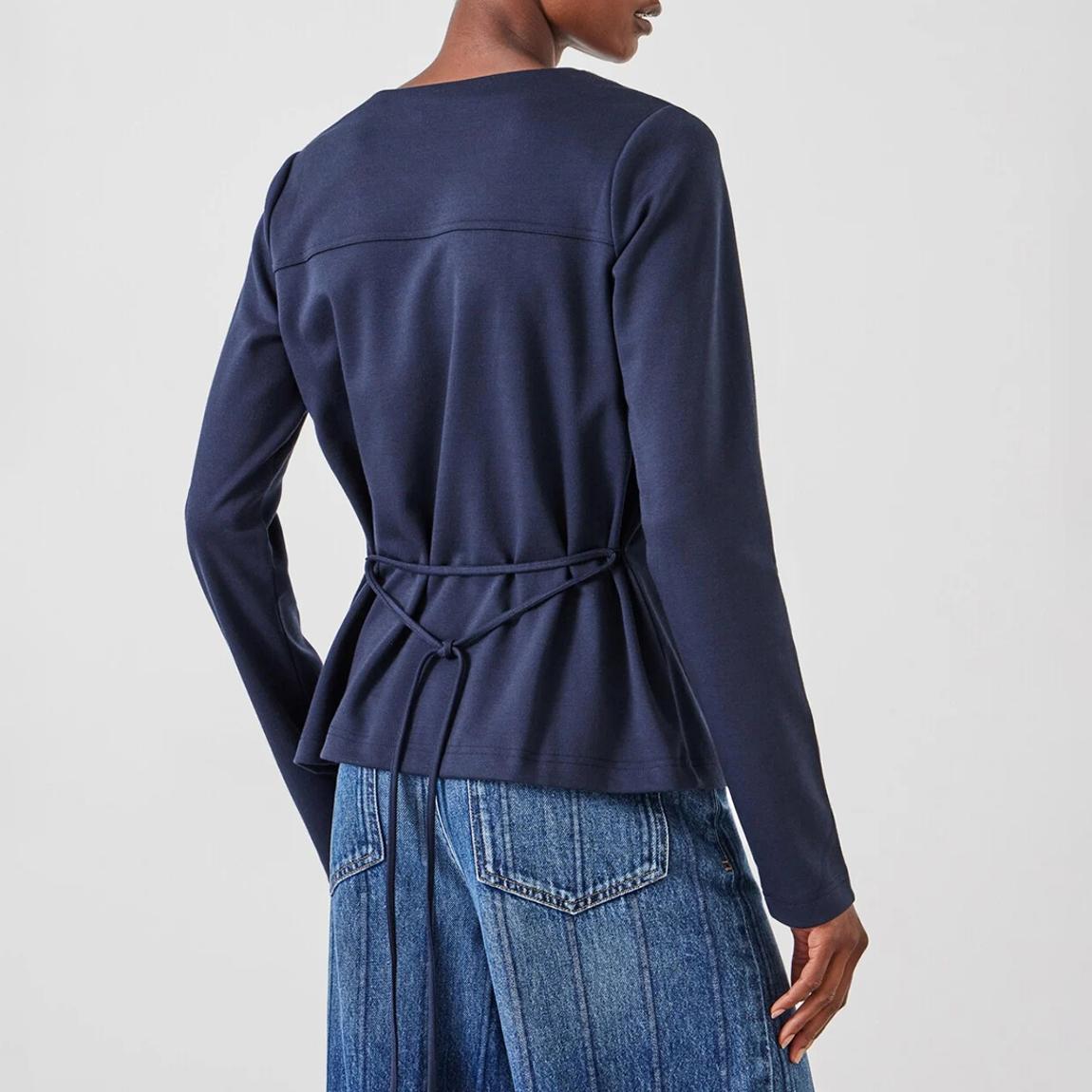 Navy Tie Back Seamed Cotton Blend Top main product photo