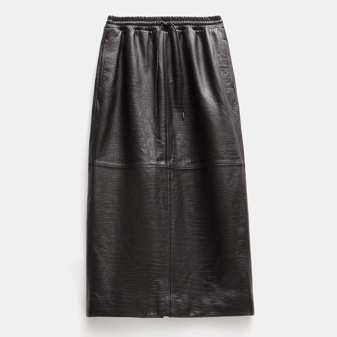 Brown Crocodile Embossed Leather Midi Skirt main product photo