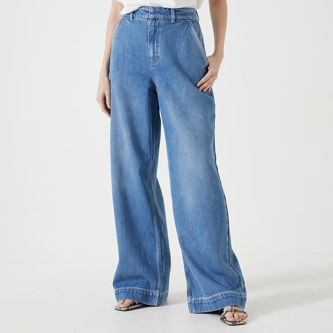 Mid Blue Drew Wide Leg Cotton Blend Jeans main product photo