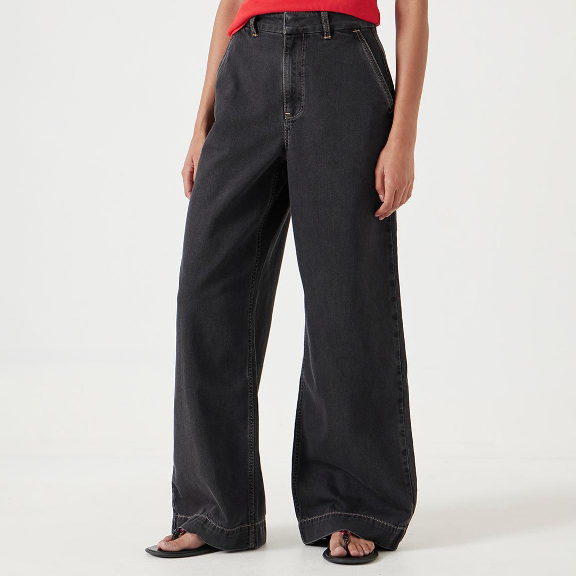 Black Washed Drew Wide Leg Cotton Jeans main product photo