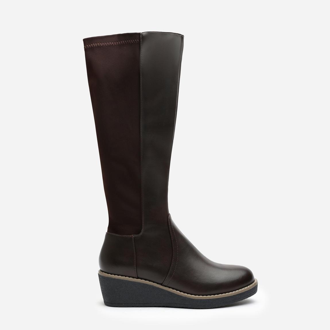 'Livia' Wide Calf Knee High Wedge Boot With Stitch Detail main product photo
