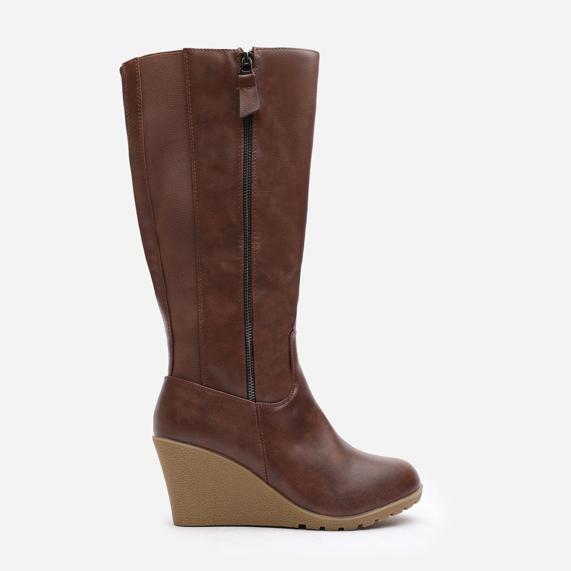 'Lara' Wedge Heel Mid Calf High Boots With Side Zip main product photo