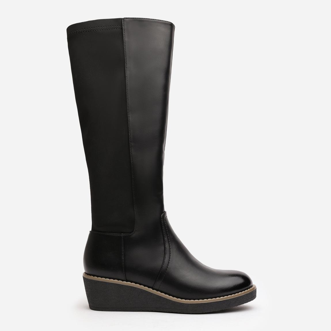 'Livia' Wide Calf Knee High Wedge Boot With Stitch Detail main product photo