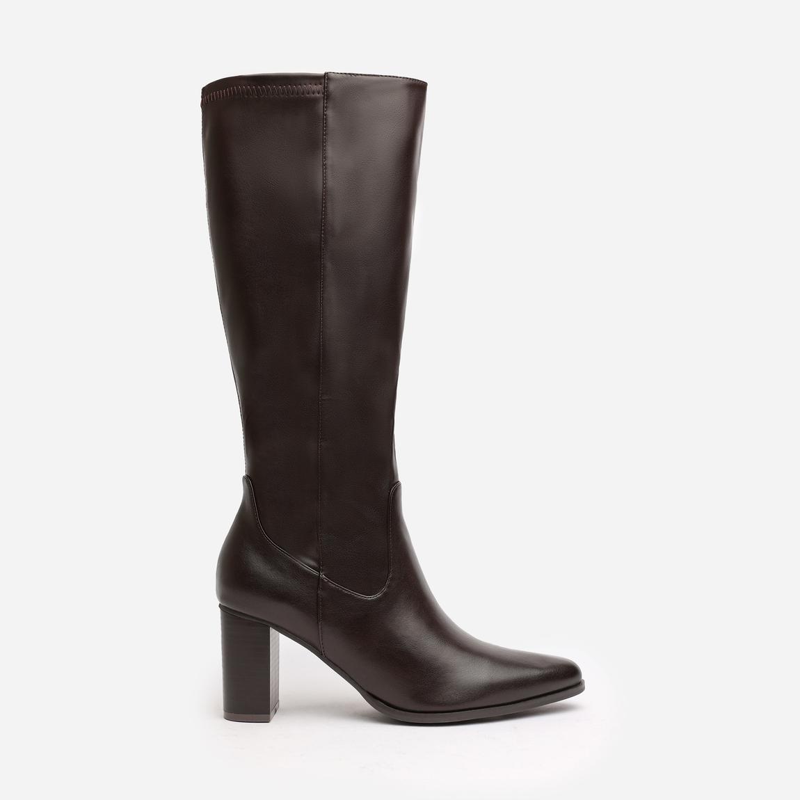 'Ainsley' Stretch Wide Calf Block Heel Knee High Boots with Stitch Detail main product photo