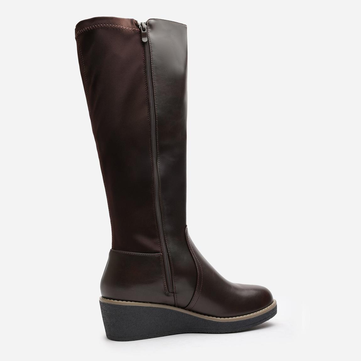'Livia' Wide Calf Knee High Wedge Boot With Stitch Detail main product photo