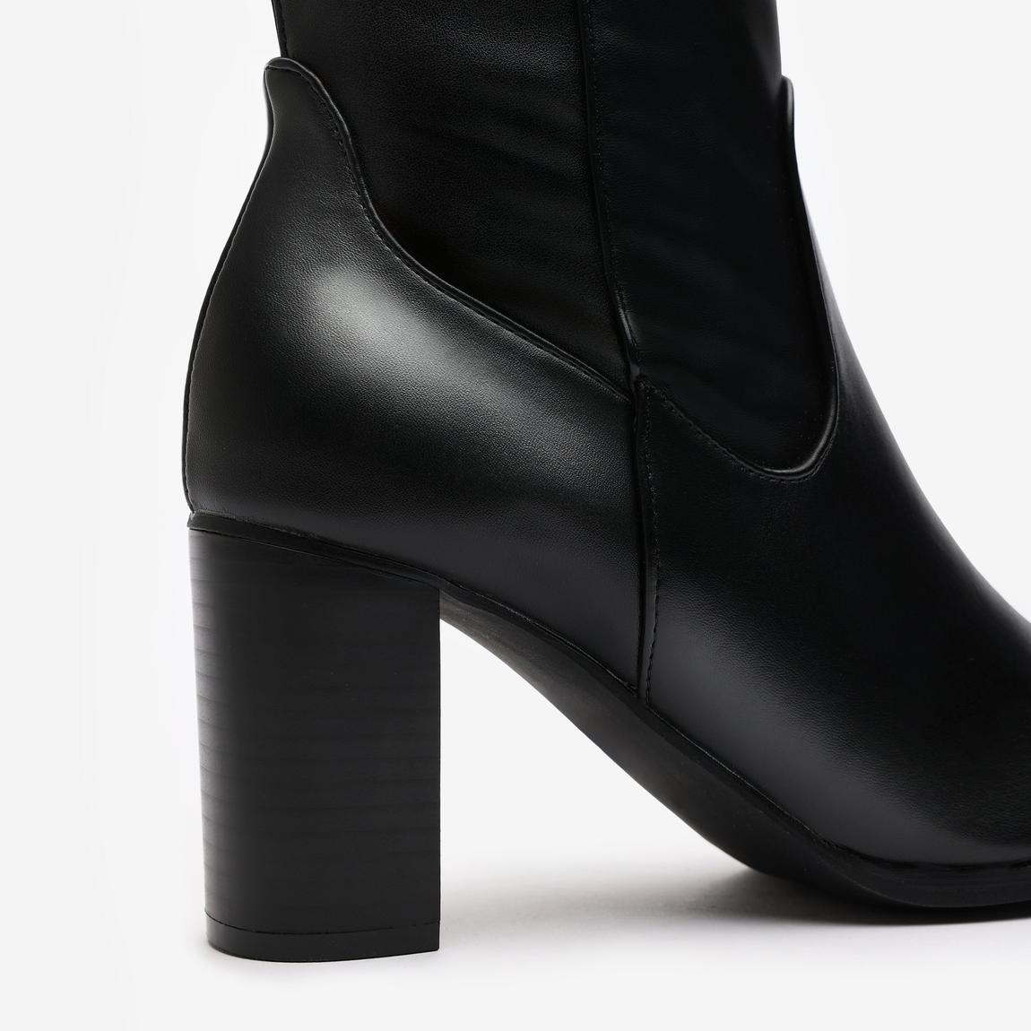 'Ainsley' Stretch Wide Calf Block Heel Knee High Boots With Stitch Detail main product photo