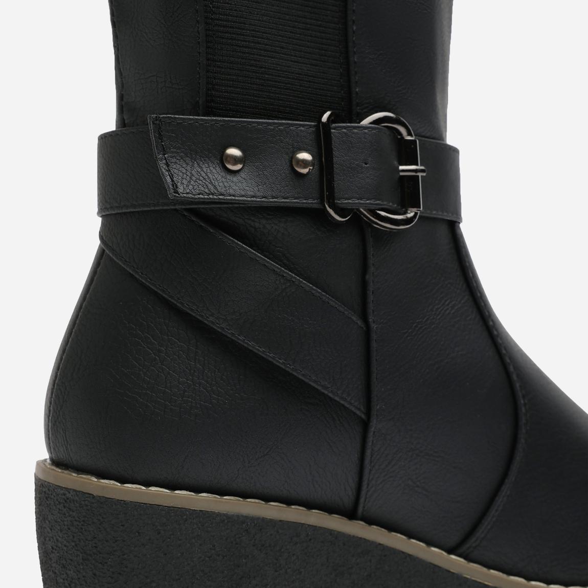 'Ayleen' Wide Calf Wedge Heel Knee High Boots With Elastic Panel main product photo
