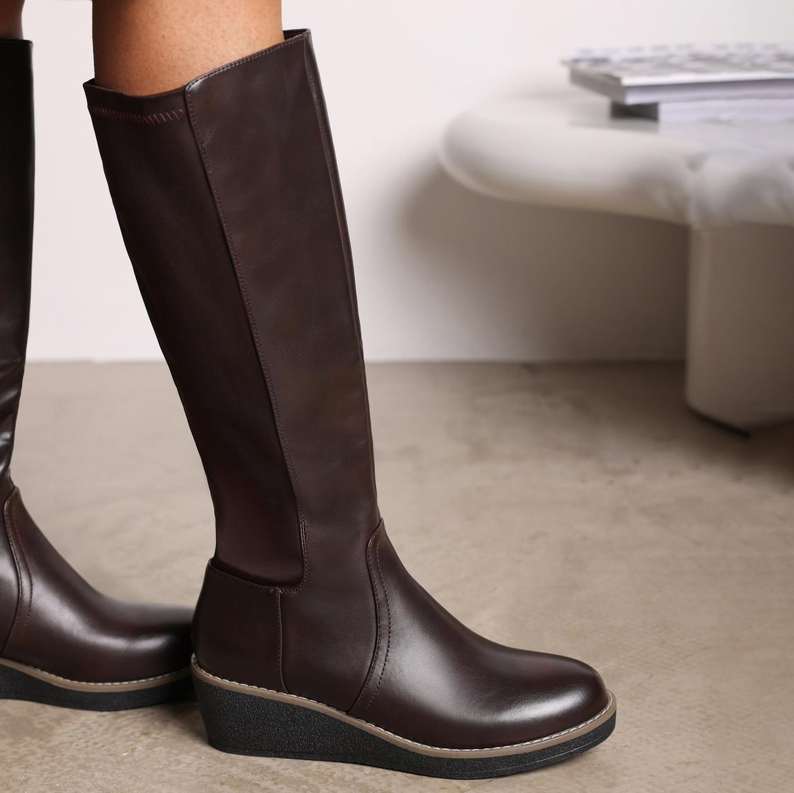 'Livia' Knee High Wedge Boot With Stitch Detail main product photo