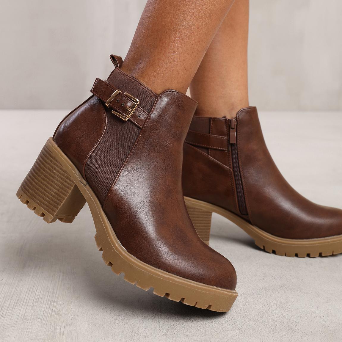 'Kali' Mid Block Heel With Buckle Detail Stretch Ankle Boots main product photo