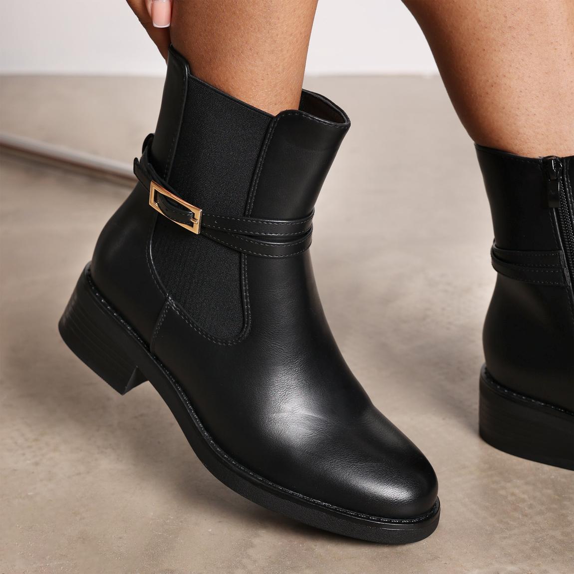 'Riya' Ankle Boot with Gold Buckle Detail main product photo