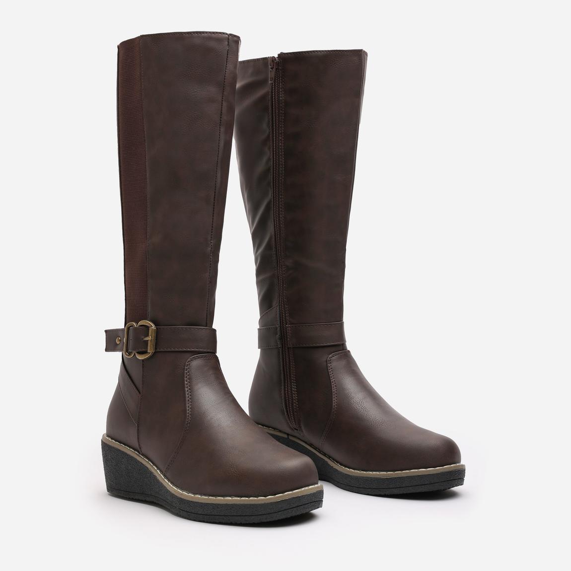 'Ayleen' Wide Calf Wedge Heel Knee High Boots With Elastic Panel main product photo