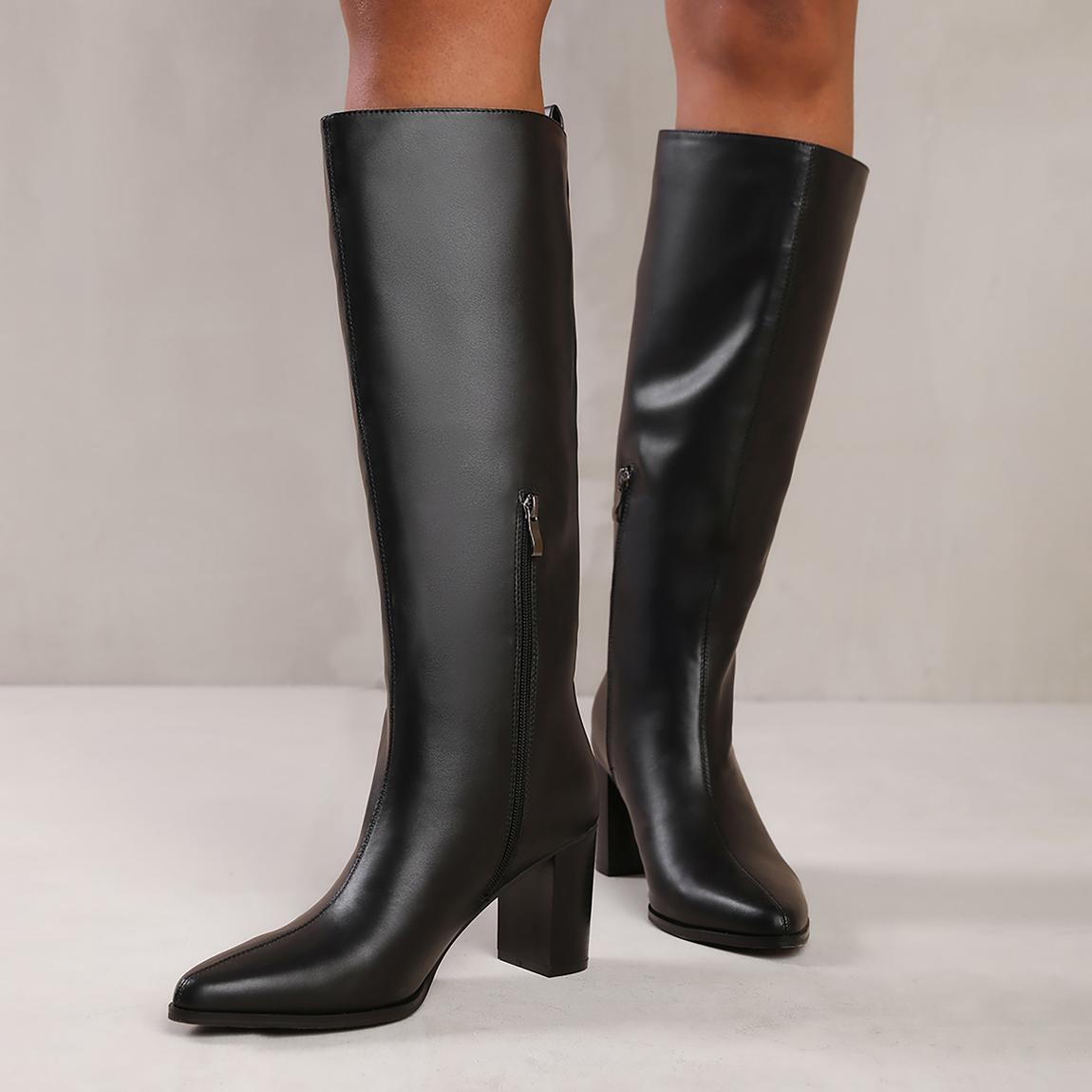 'Delta' Block Heel Knee High Boots With Side Zip main product photo