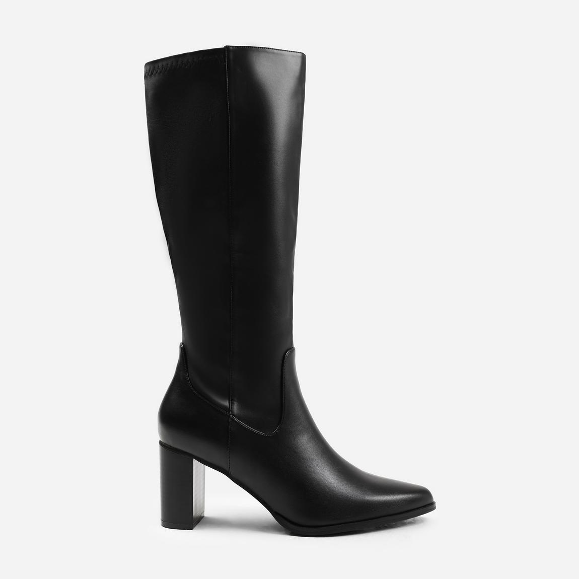 'Ainsley' Stretch Wide Calf Block Heel Knee High Boots With Stitch Detail main product photo
