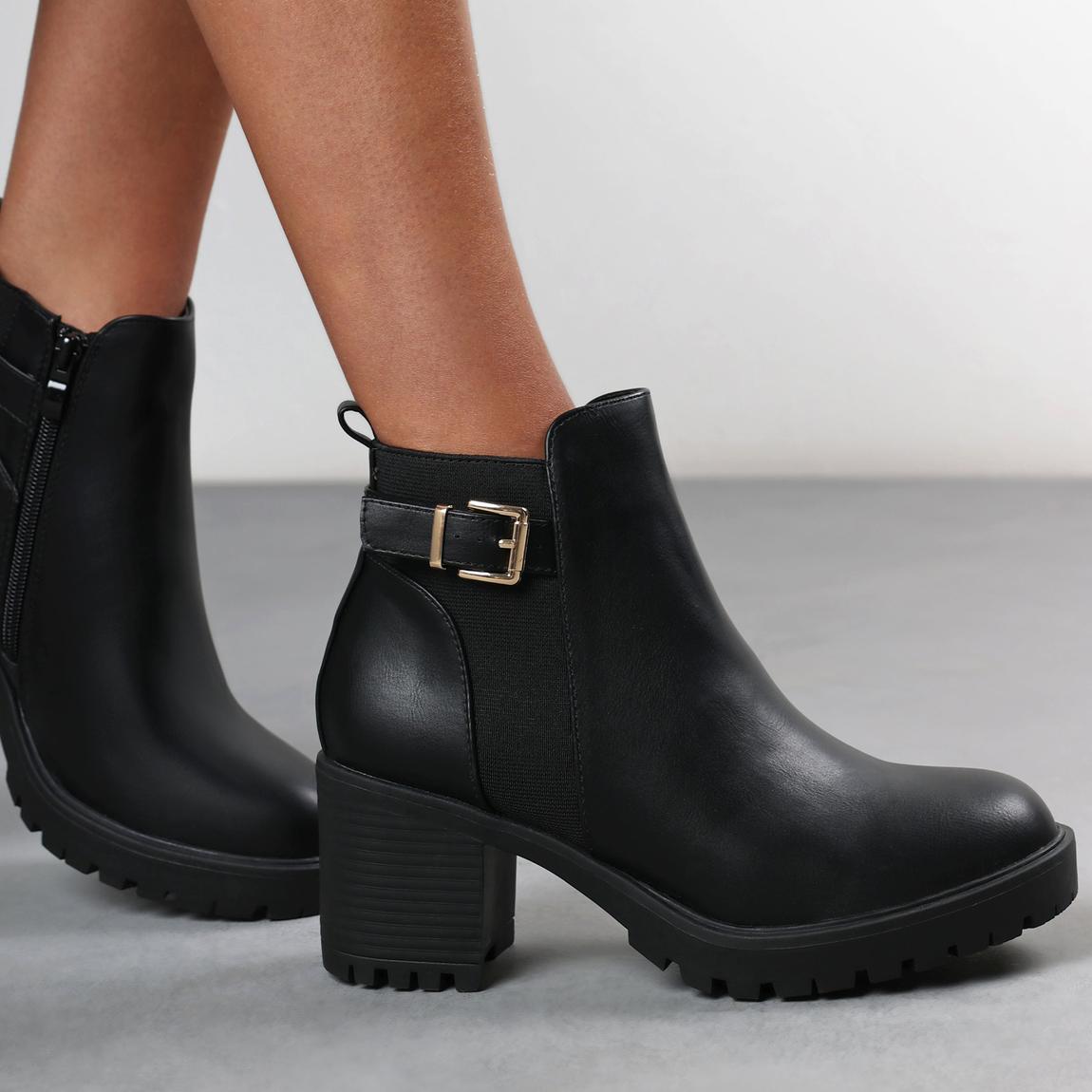 'Kali' Mid Block Heel With Buckle Detail Stretch Ankle Boots main product photo