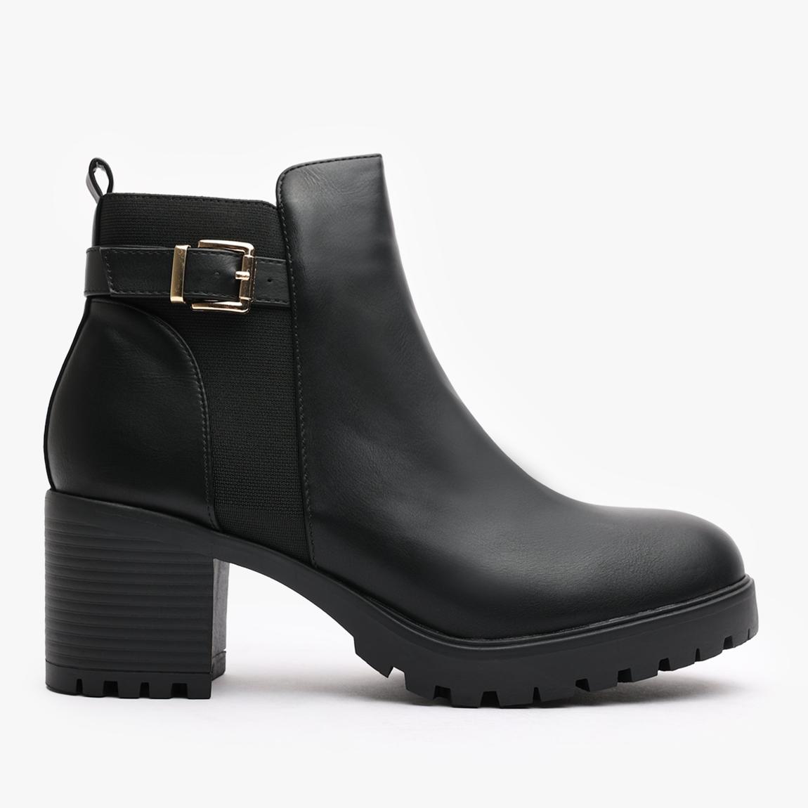 'Kali' Mid Block Heel With Buckle Detail Stretch Ankle Boots main product photo