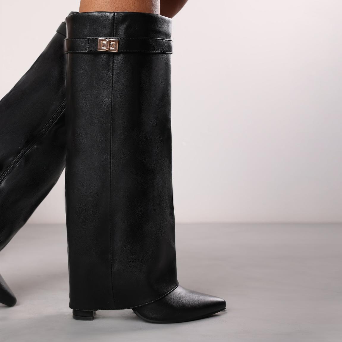 'Nova' Fold Over Shark Block Heel Point Toe Boots main product photo