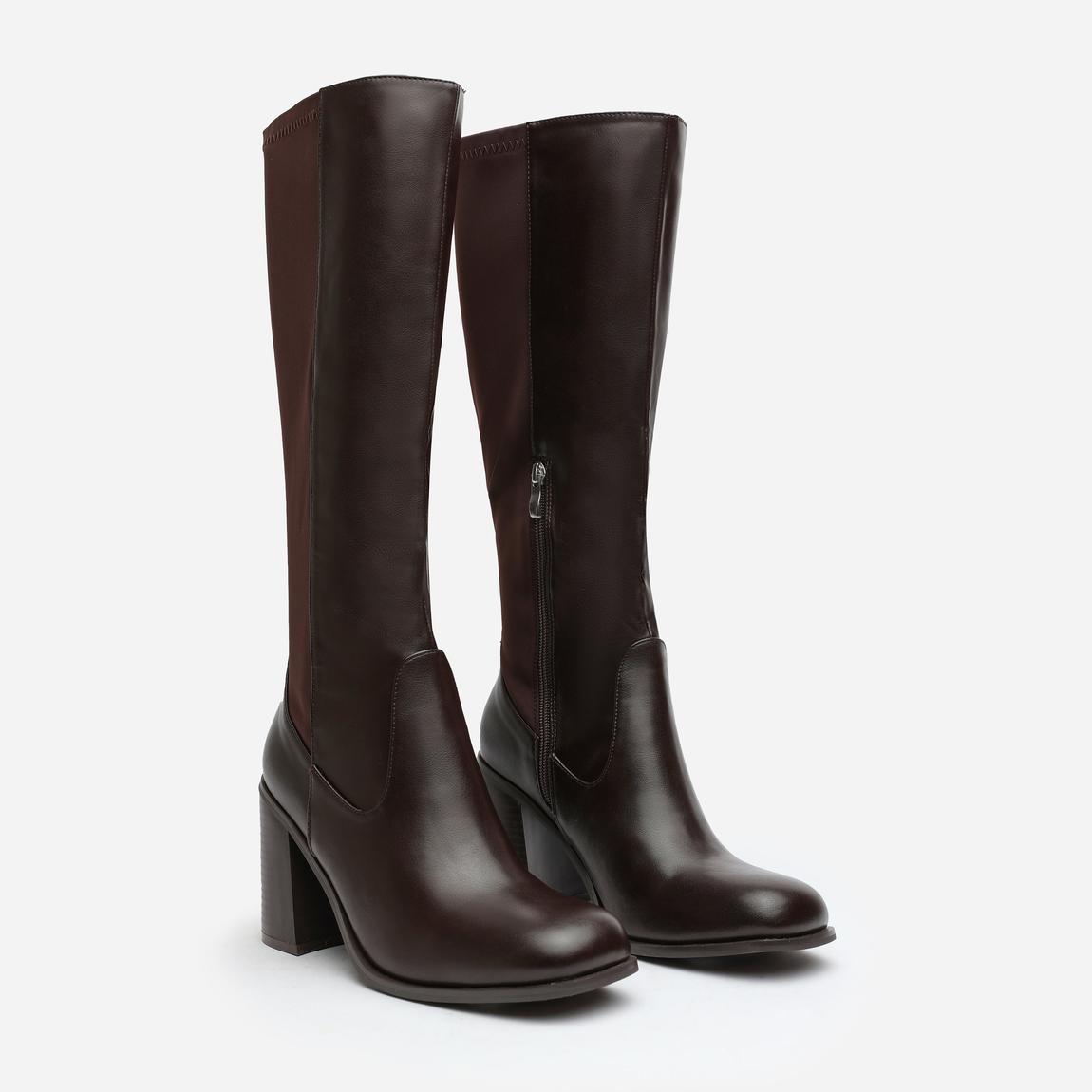 'Zhuri' Stretch Wide Calf Block Heel Knee High Boots main product photo