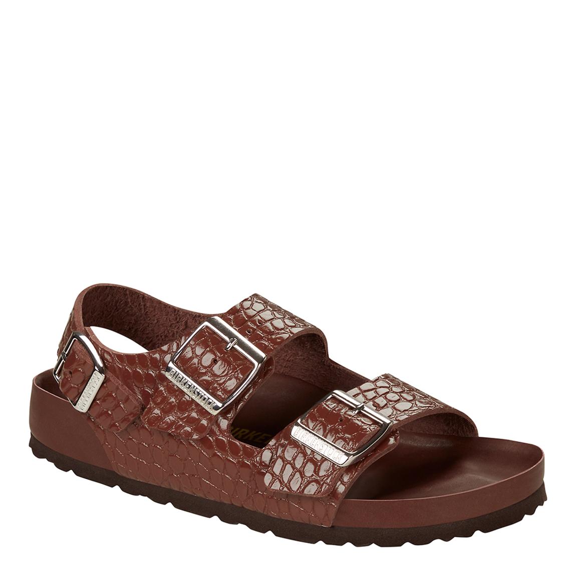 Women's Chocolate Milano Croc Leather Sandals main product photo