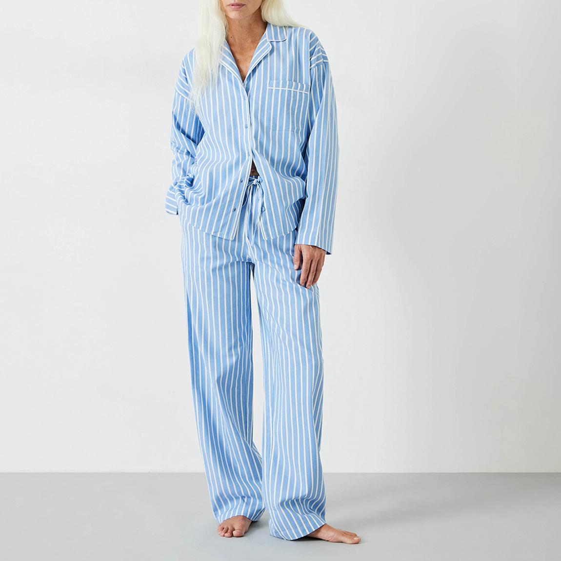 Blue/Ecru Stripe Amita Brushed Cotton Blend Pyjamas main product photo