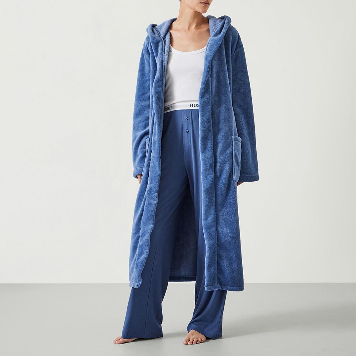 Dusty Blue Fluffy Hooded Dressing Gown main product photo