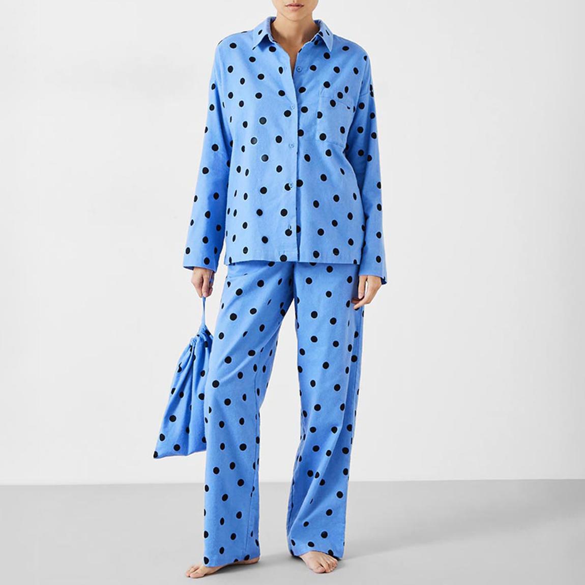 Polka Dot Blue Sadie Cotton Flannel Pyjamas main product photo