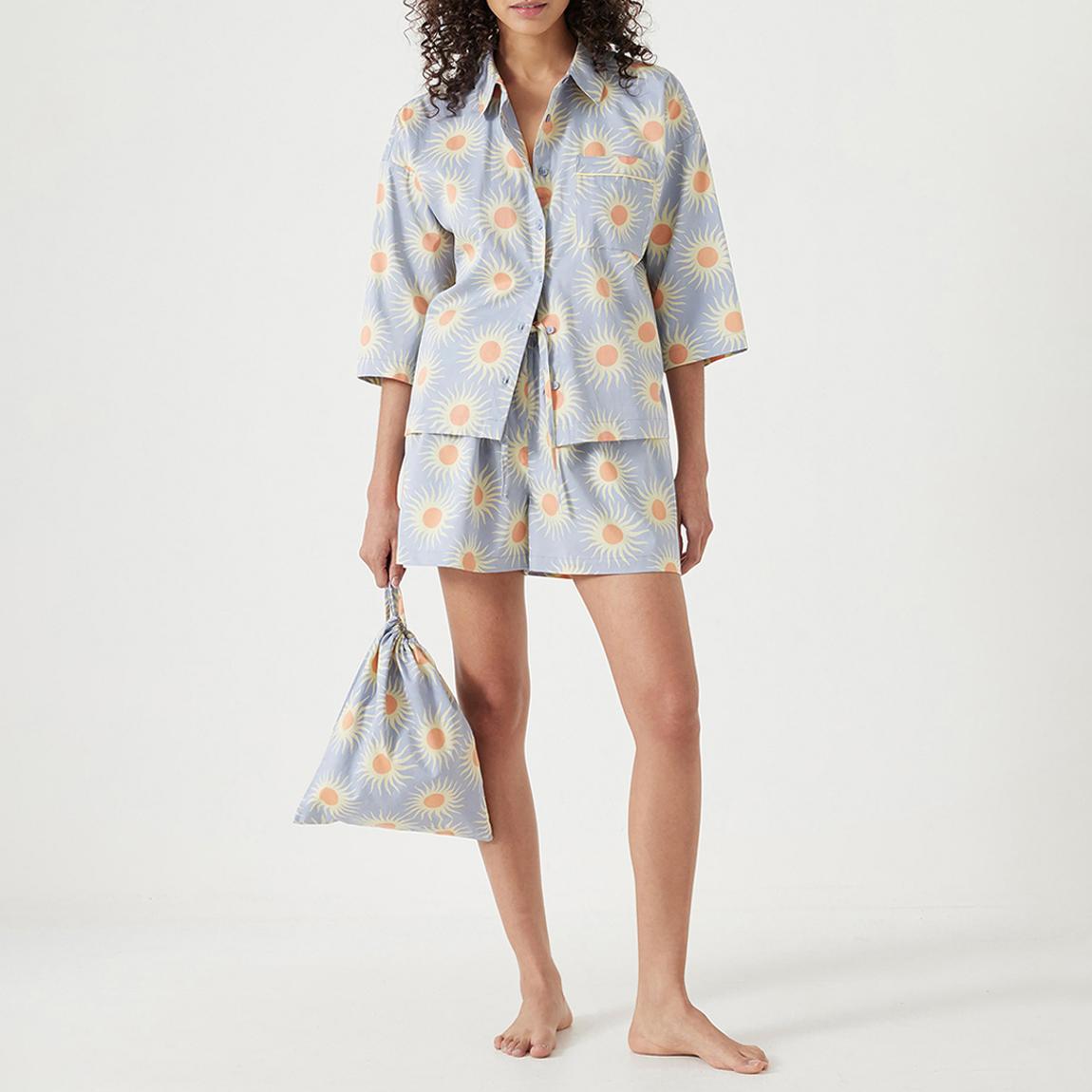 Blue Sun Print Cotton Sateen Short Pyjamas Set main product photo