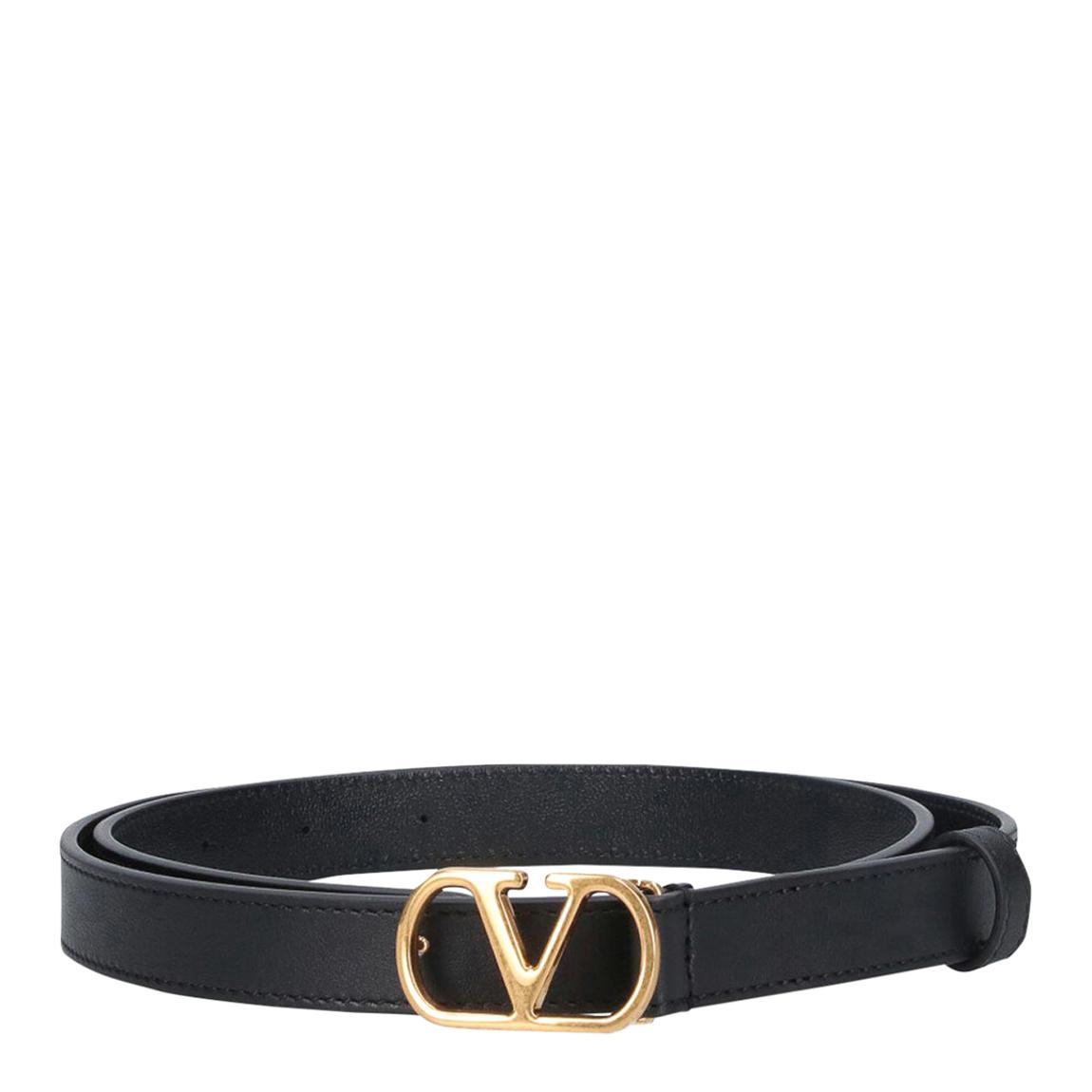 Valentino Black Leather Gold V Buckle Handle Belt BrandAlley
