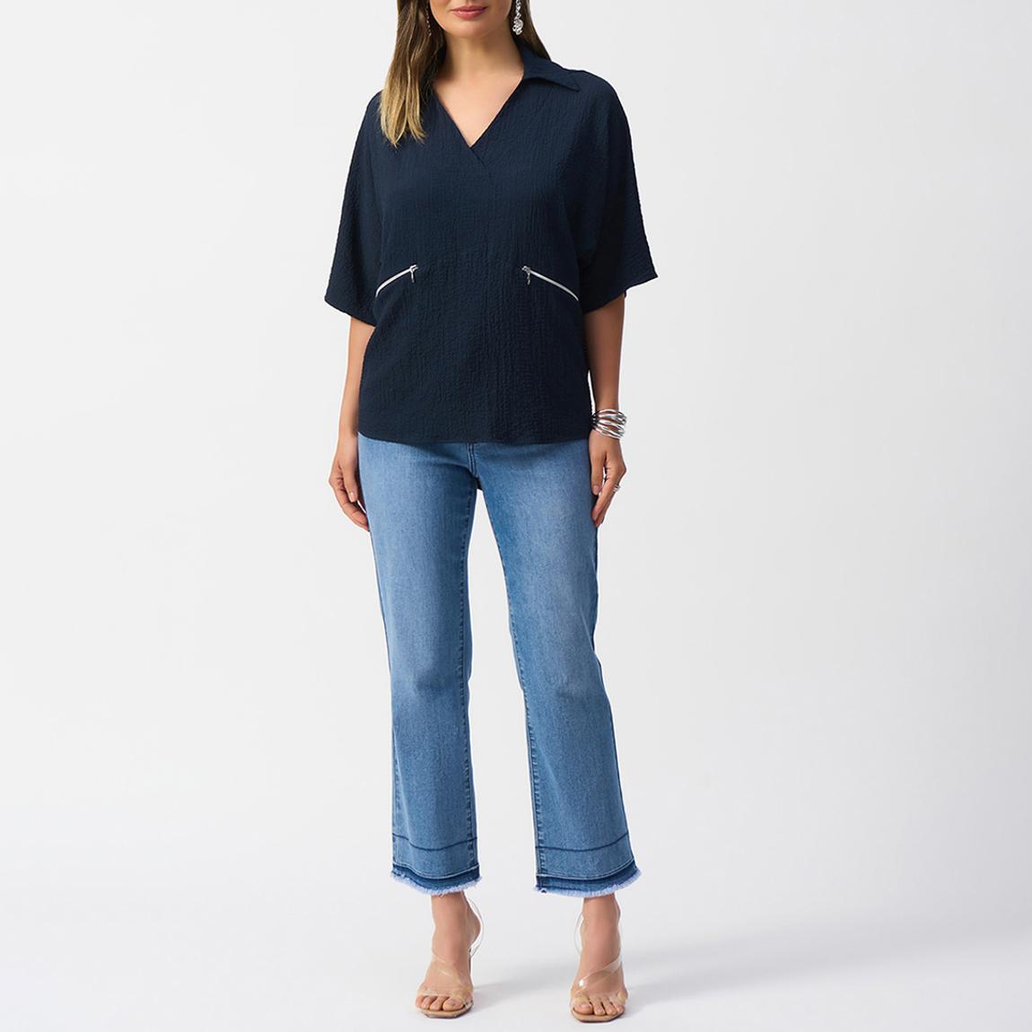 Navy Textured Zip Pocket Blouse main product photo