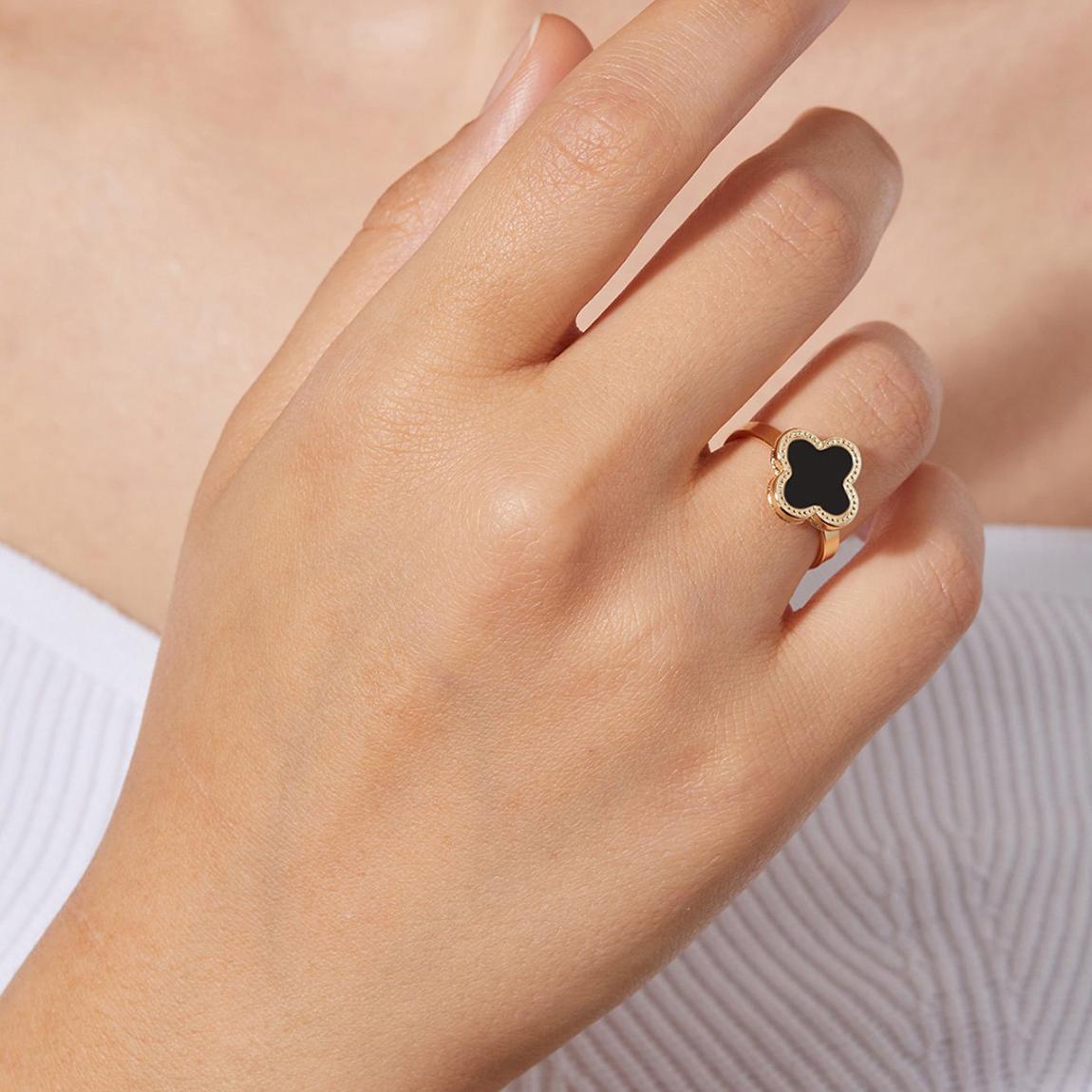 Gold-Plated & Black Clover Ring main product photo