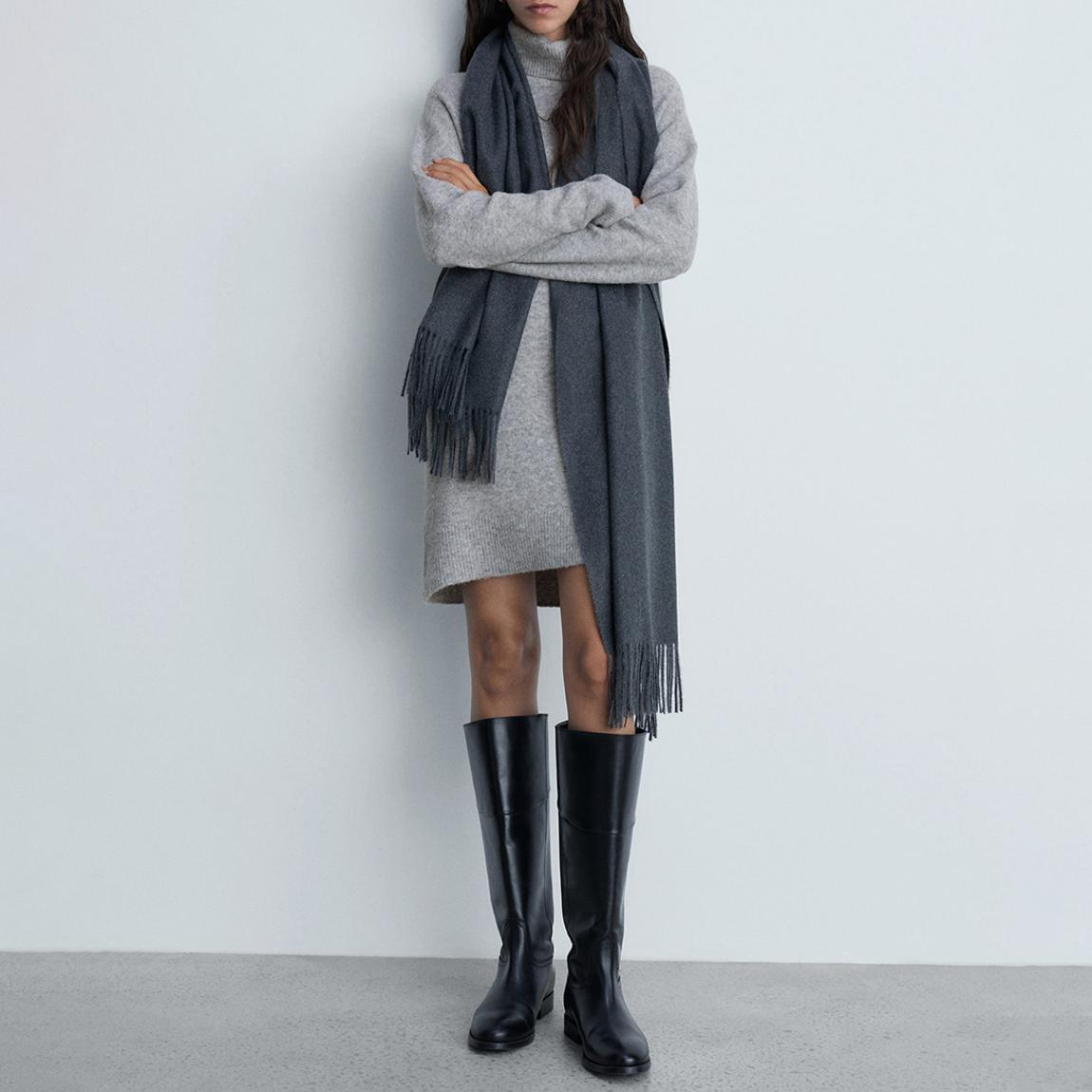 Grey Short Knitted Turtleneck Dress main product photo
