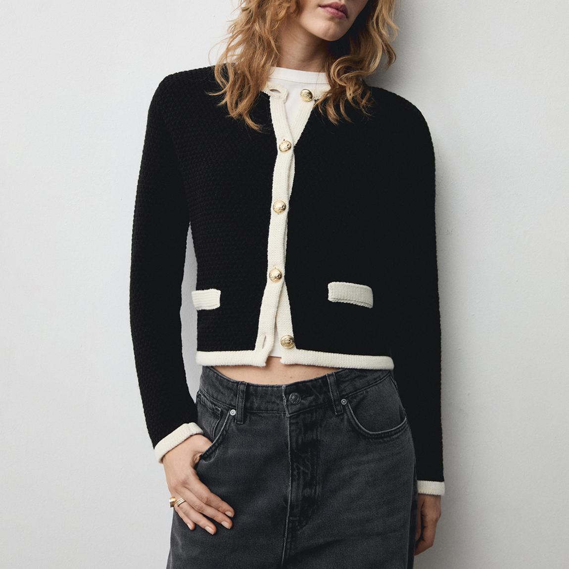 Black Knitted Buttoned Jacket main product photo