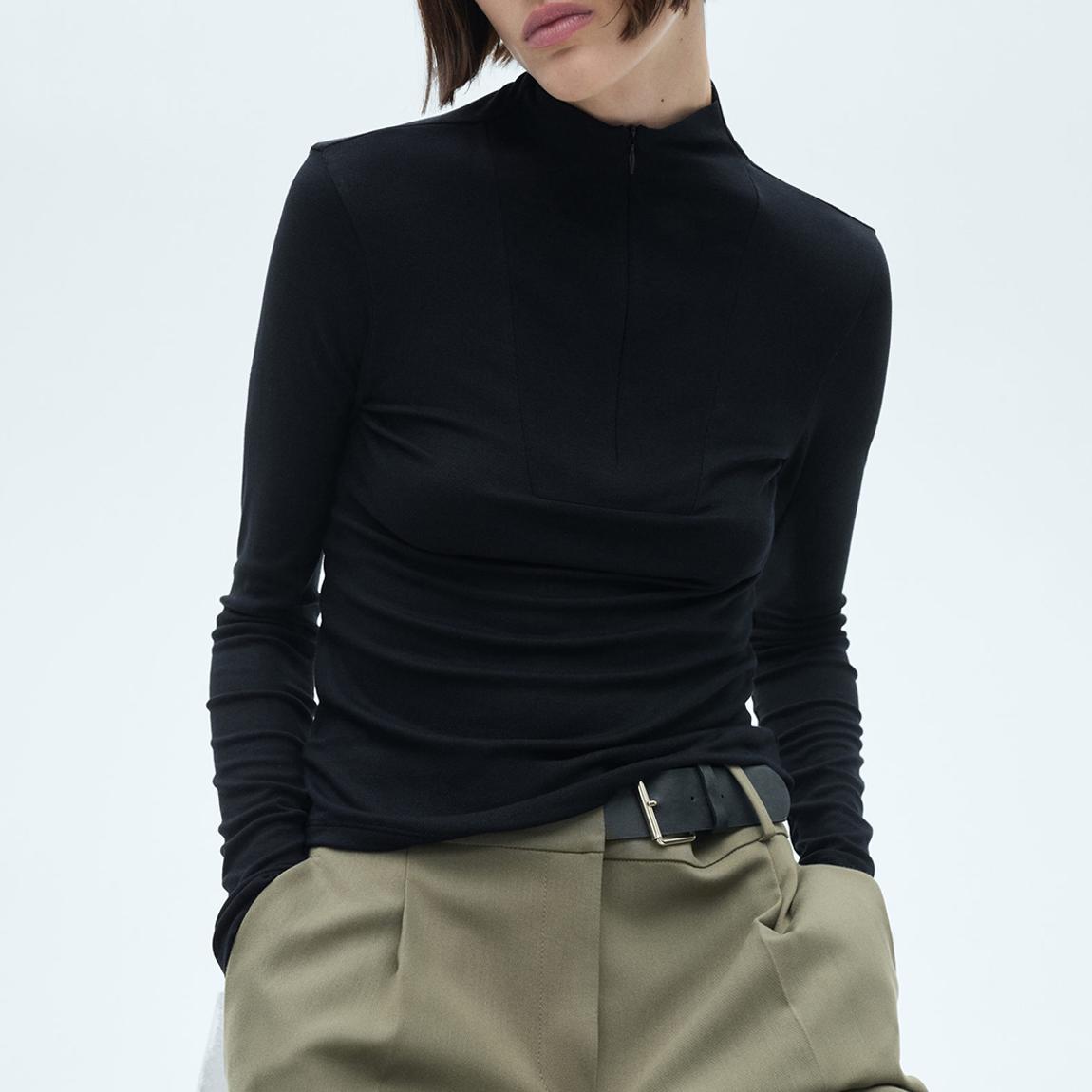 Black erkins Neck Zip Up T Shirt main product photo