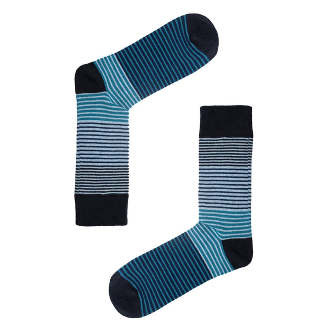 All Over Fine Stripe Mens Comfort Top Cotton Socks - Blue main product photo
