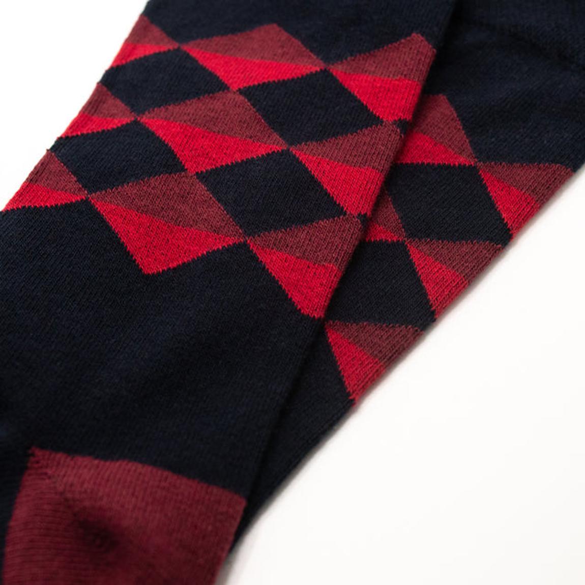 Diamond Pattern Mens Comfort Top Cotton Socks - Burgundy main product photo